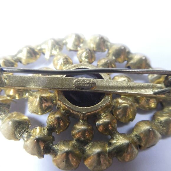 Red Brooch Czechoslovakia Signed Czech Glass Vintage Pin Oval Bohemian - Picture 7 of 11